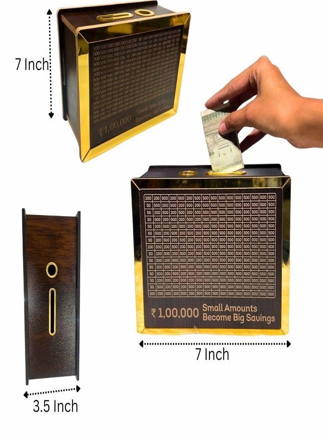 HELIMIX Money Saving Box Smart Lockable Cash Savings Bank for Kids, Adults & Families Reusable Wooden Piggy Bank with ₹100K Tracker Grid Gift for Budgeting & Finance Planning - Image 2